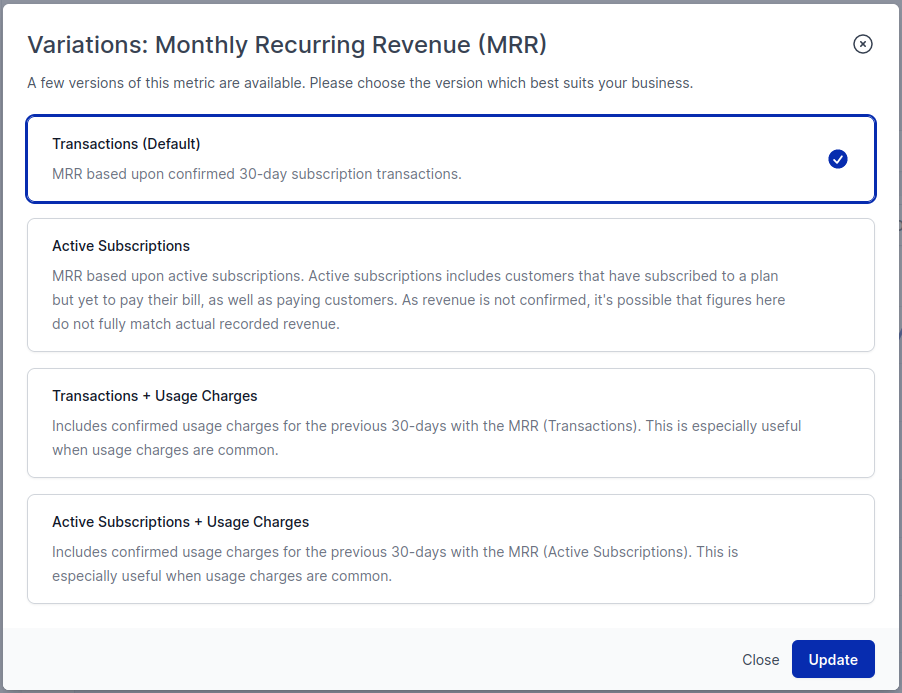 Screenshot for MRR variation selector
