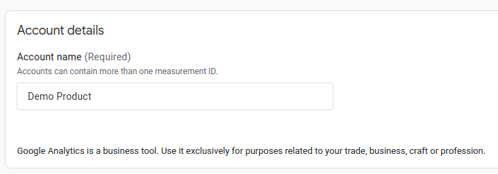 screenshot of form to enter account name