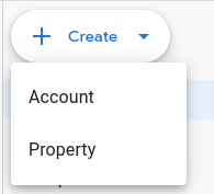 Screenshot of create dropdown with account and property enabled.
