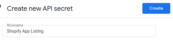 screenshot of for allowing a nickname to be assigned to api secret