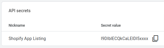 screenshot showing api secret value