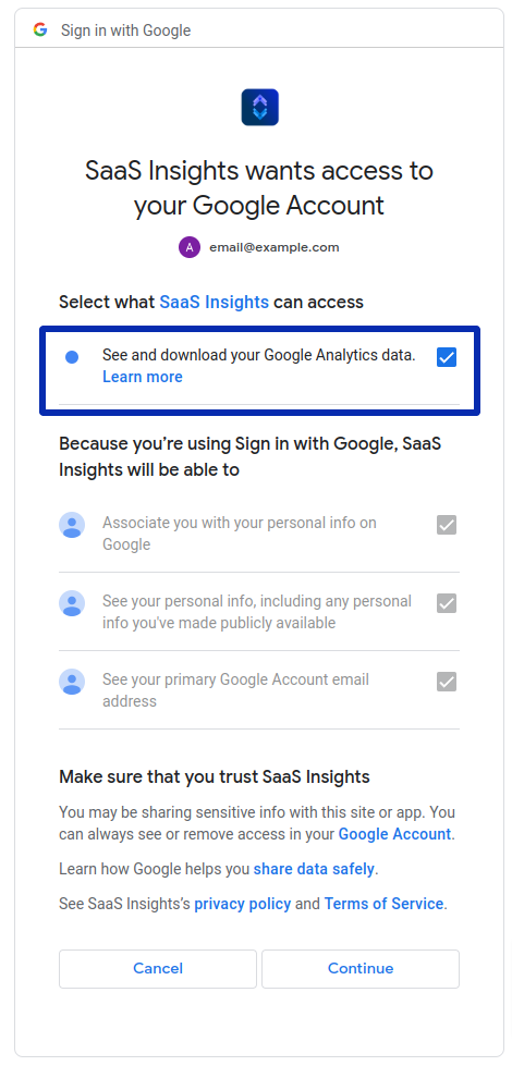 Google permissions approval form screenshot