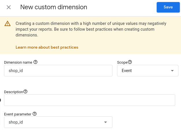 Screenshot showing new custom dimension creation form
