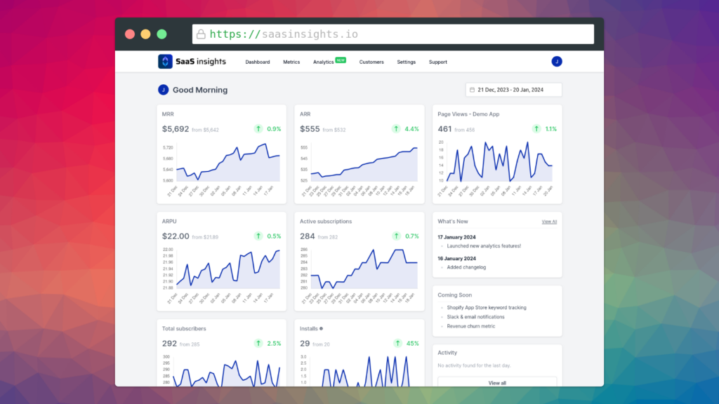 Screenshot of dashboard
