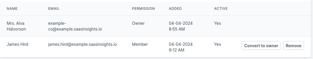 Screenshot of team member settings