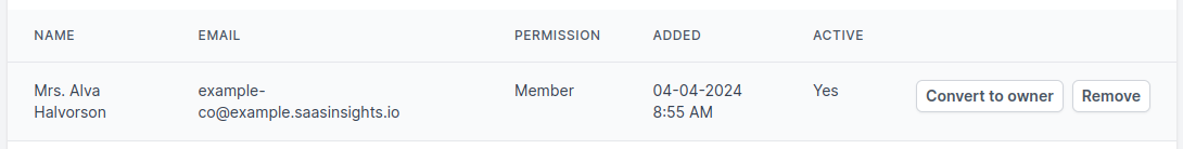 Screenshot of team member settings