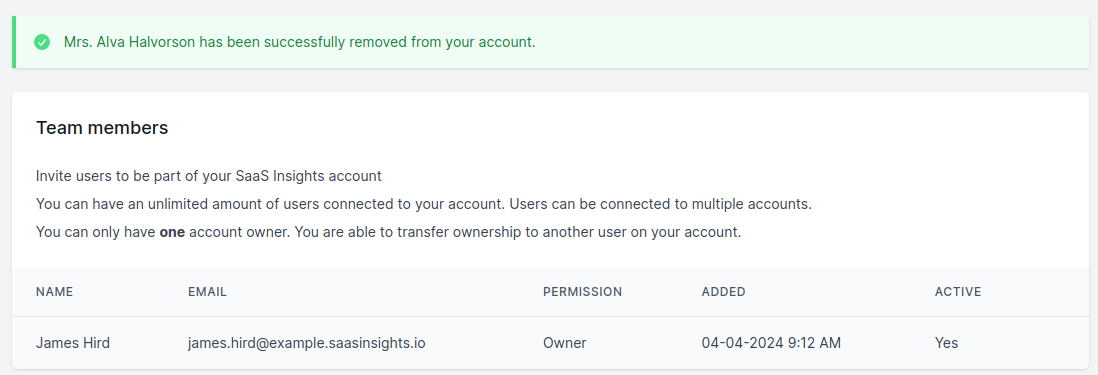 Screenshot of team member settings